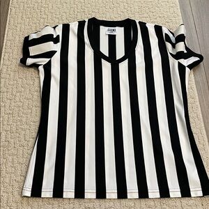 Referee-Style Black & White Striped V-Neck Shirt